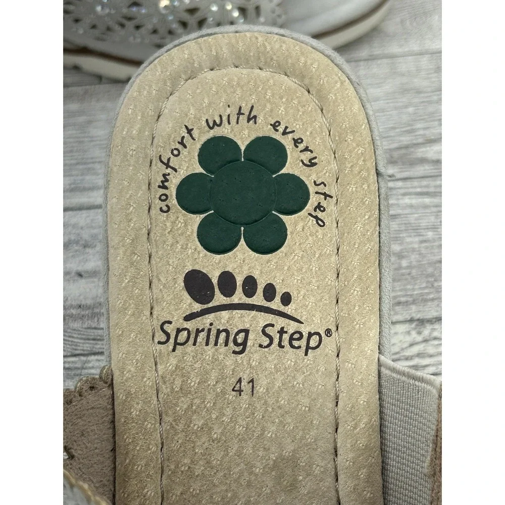 Spring Step Shoes Womens Size 41 Wedge Slide Sandals Laser‎ Cut Sparkle Comfort